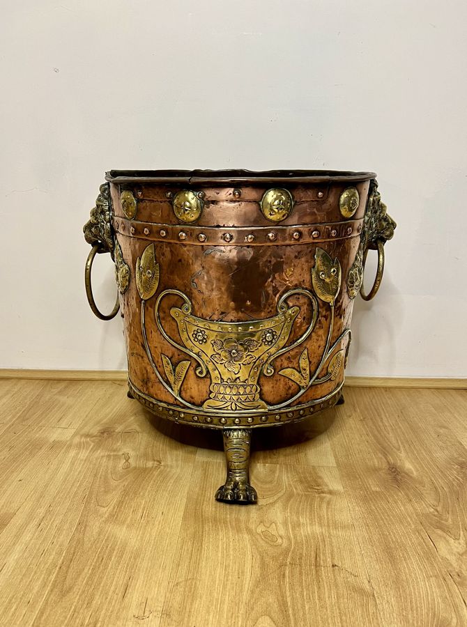 Antique Fantastic quality antique Victorian Dutch copper and brass coal bucket 