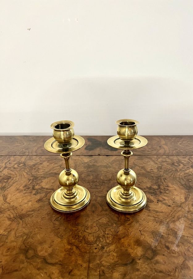 Antique Wonderful pair of arts and crafts brass candlesticks 