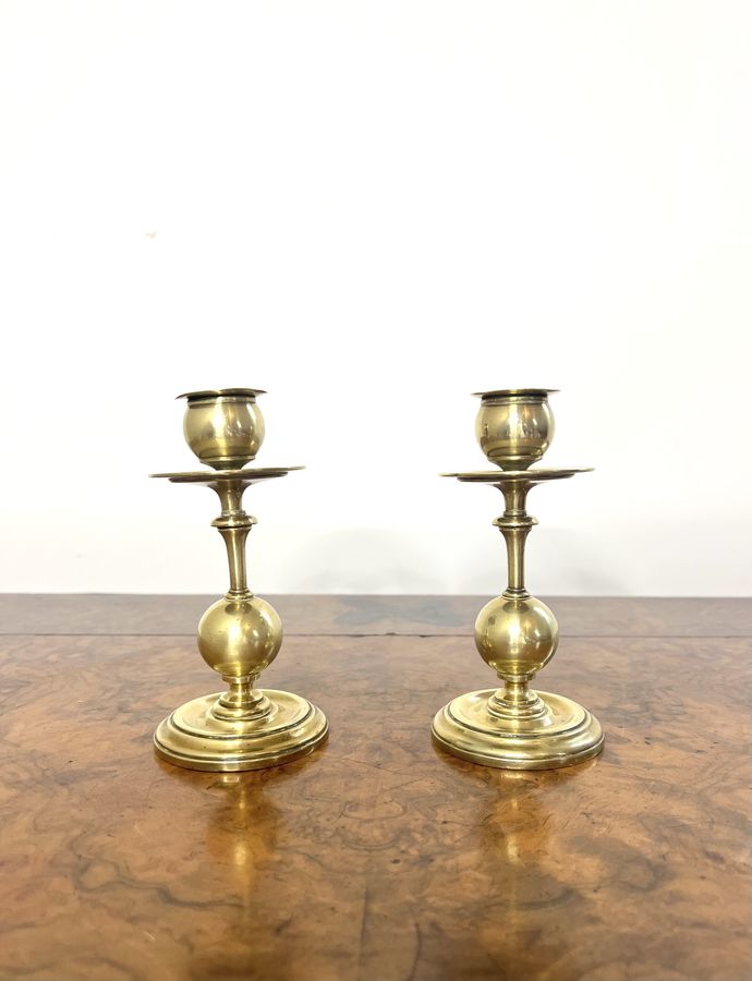 Antique Wonderful pair of arts and crafts brass candlesticks 