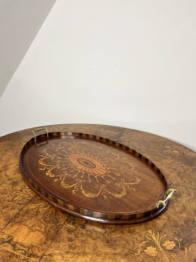 Antique Stunning quality antique Victorian mahogany inlaid tea tray