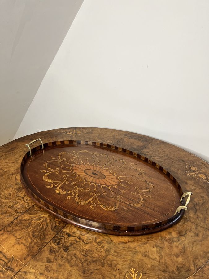 Stunning quality antique Victorian mahogany inlaid tea tray