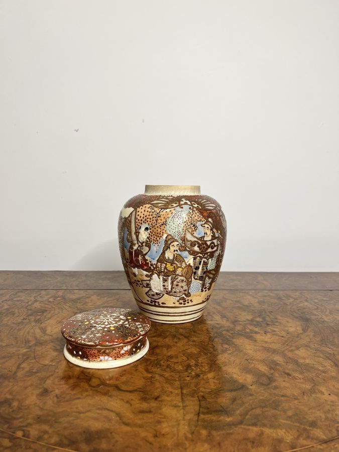 Antique Quality antique Japanese Satsuma ginger jar and cover 