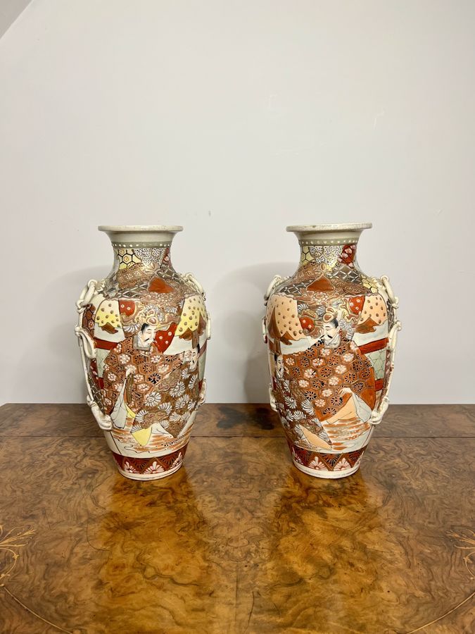 Antique Quality pair of large antique Satsuma vases