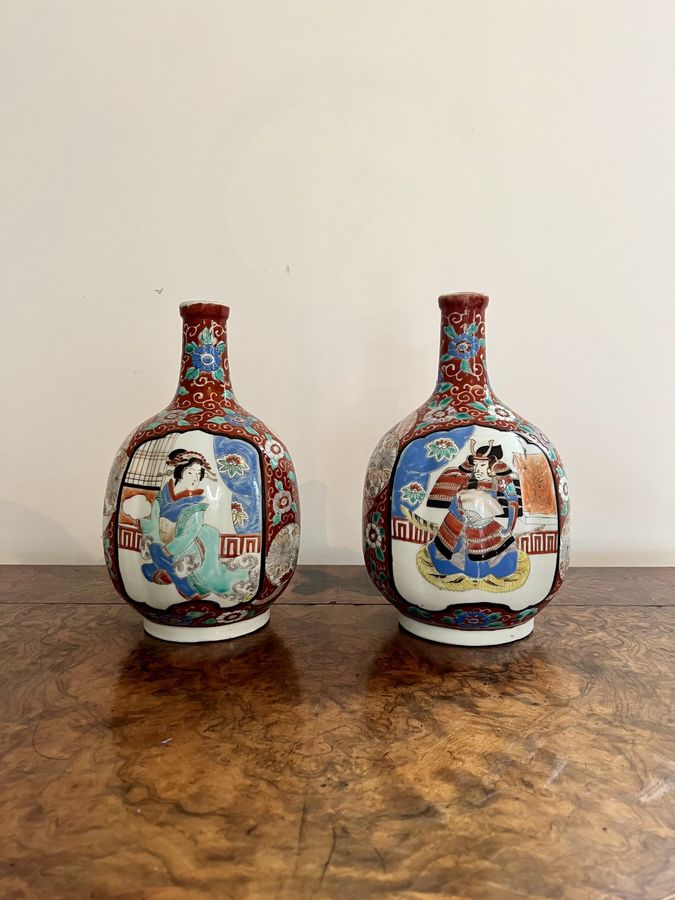 Quality pair of antique Japanese imari shaped vases