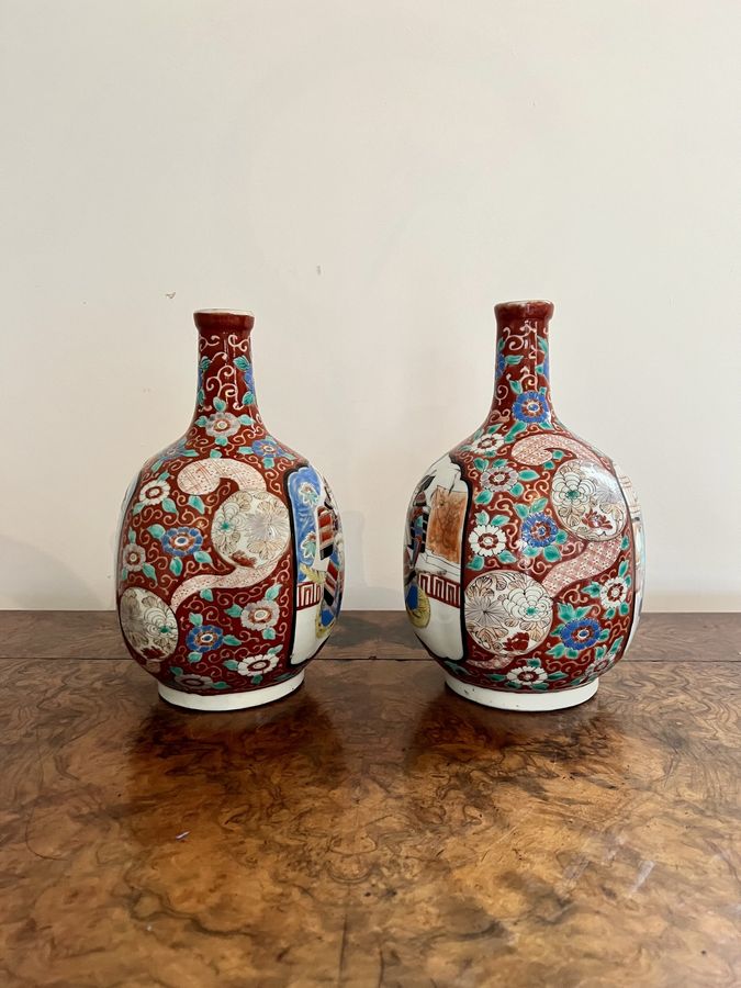 Antique Quality pair of antique Japanese imari shaped vases 