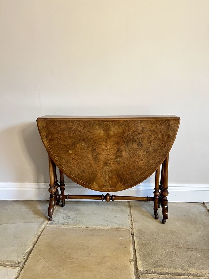 Antique Victorian quality burr walnut inlaid Sutherland table