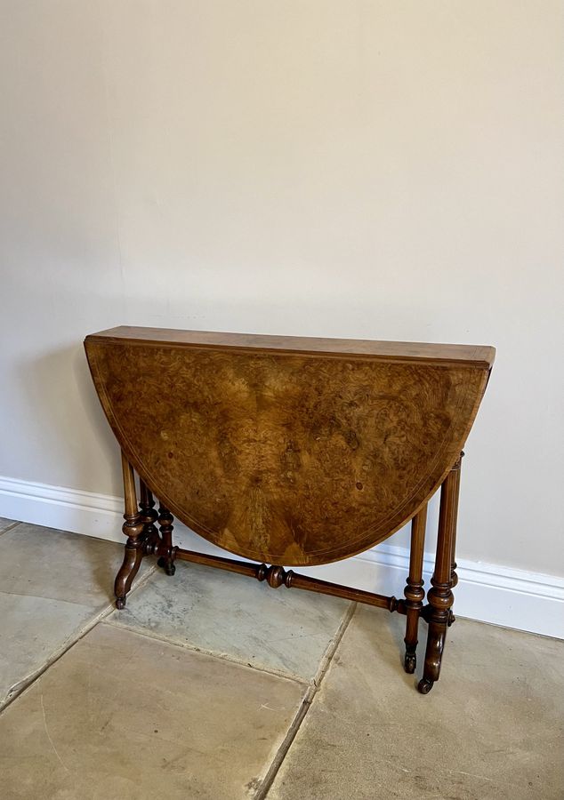 Antique Antique Victorian quality burr walnut inlaid Sutherland table 