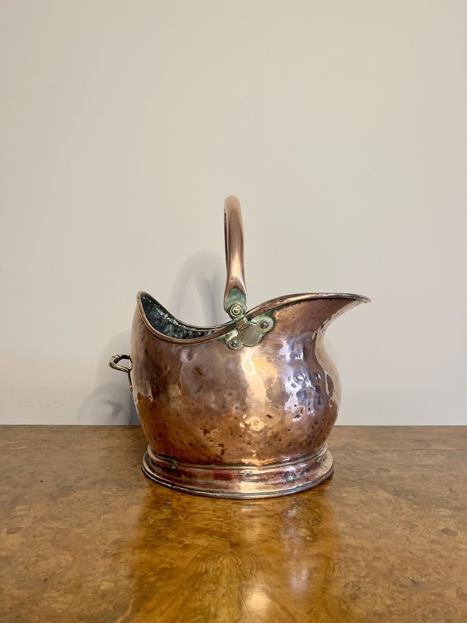 Lovely antique Victorian copper helmet coal scuttle