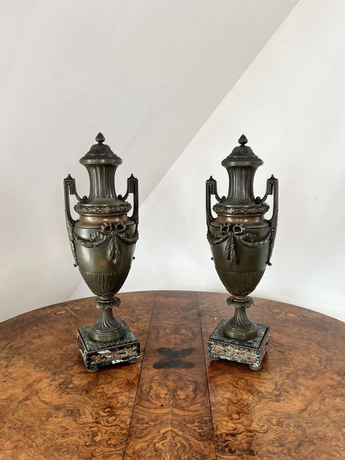 Fine quality pair of large antique Victorian bronze urns