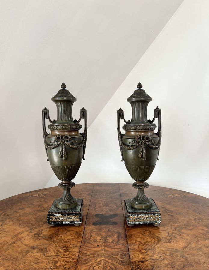 Antique Fine quality pair of large antique Victorian bronze urns 