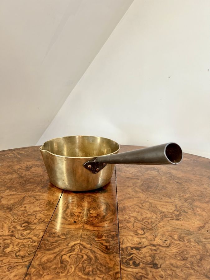 Antique Large collection of antique Victorian heavy brass saucepans 