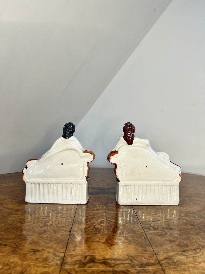Antique Unusual pair of quality antique Victorian Staffordshire bookends 