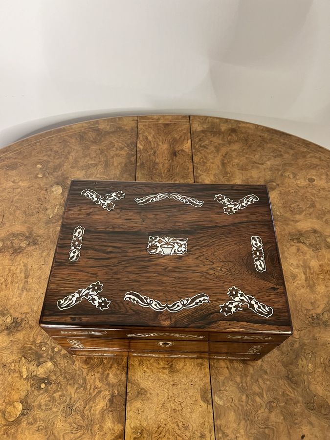 Antique Fantastic quality antique Victorian rosewood and mother of pearl inlaid work box 