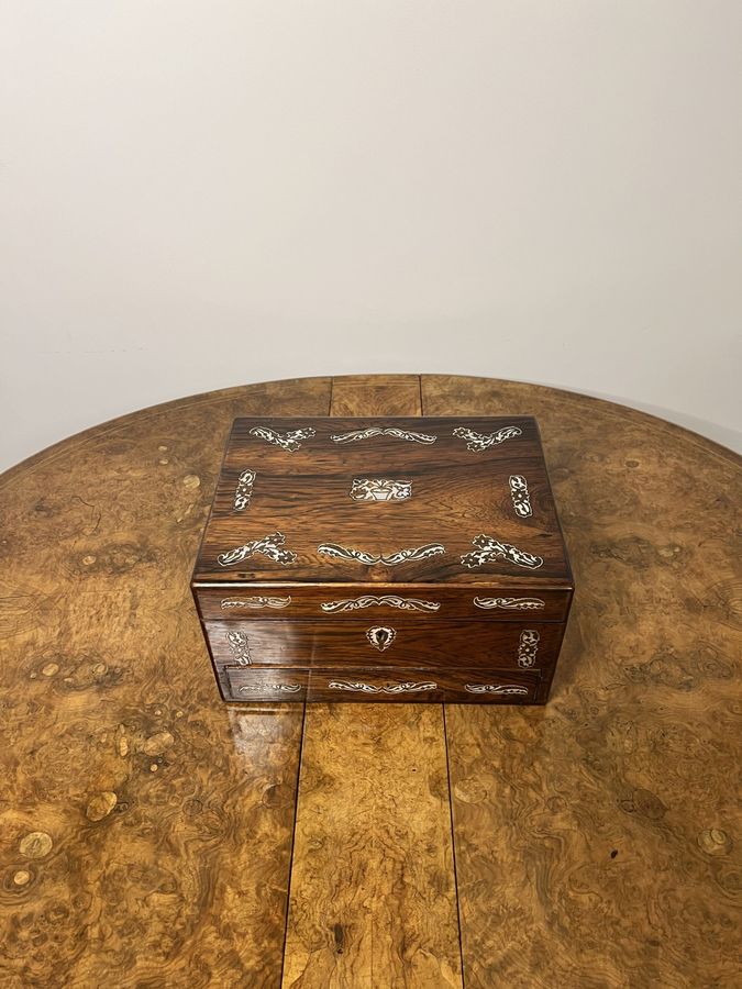 Antique Fantastic quality antique Victorian rosewood and mother of pearl inlaid work box 