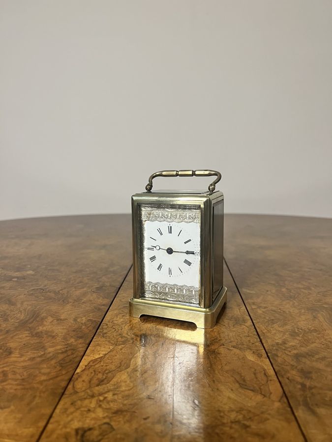 Antique Lovely unusual antique Edwardian brass carriage clock 