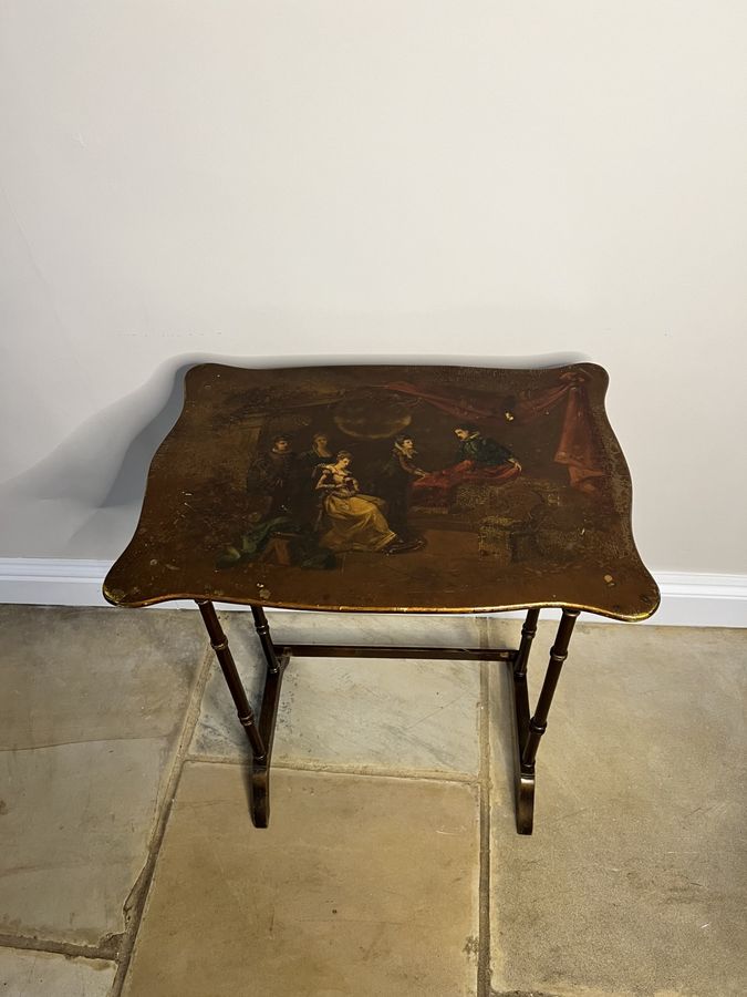 Antique Lovely nest of four antique Edwardian quality decorated tables 
