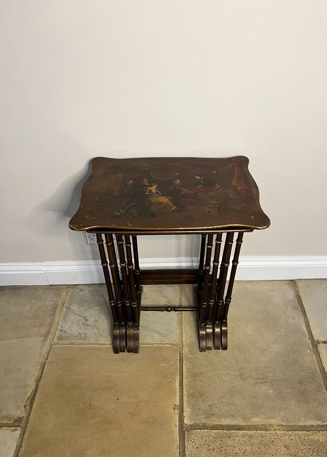 Antique Lovely nest of four antique Edwardian quality decorated tables 