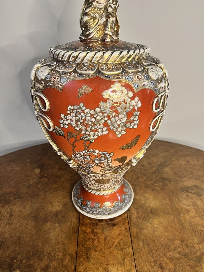 Antique Quality large antique Japanese satsuma lidded vase