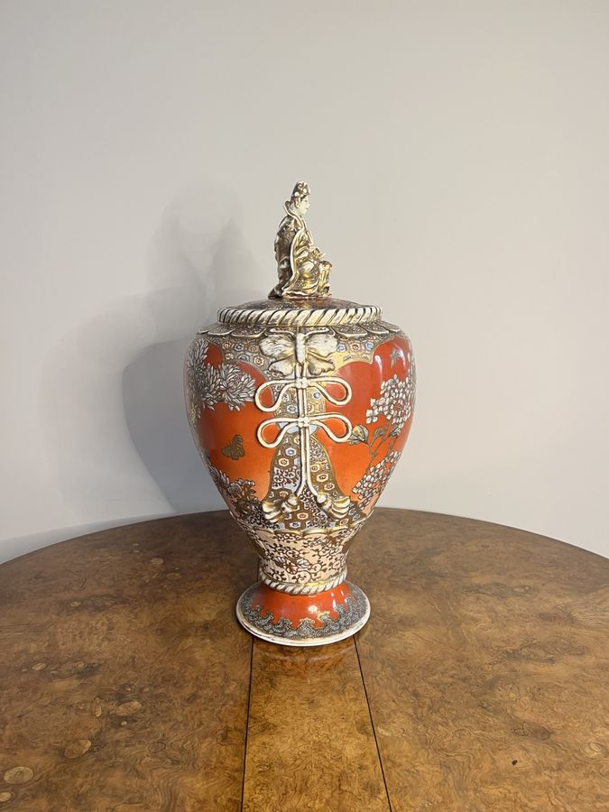 Antique Quality large antique Japanese satsuma lidded vase
