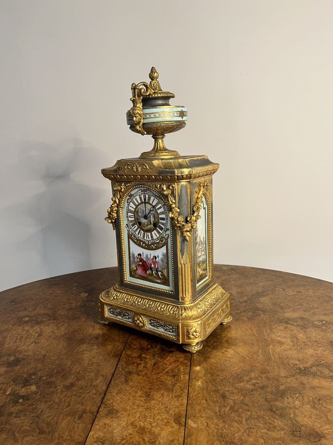 Antique Outstanding quality antique Victorian French mantle clock garniture set 