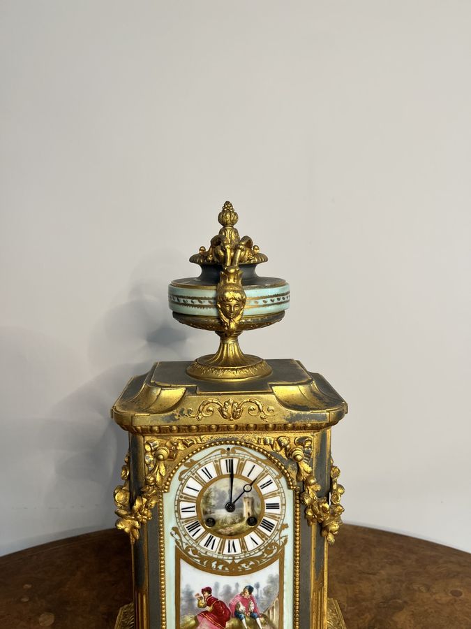 Antique Outstanding quality antique Victorian French mantle clock garniture set 