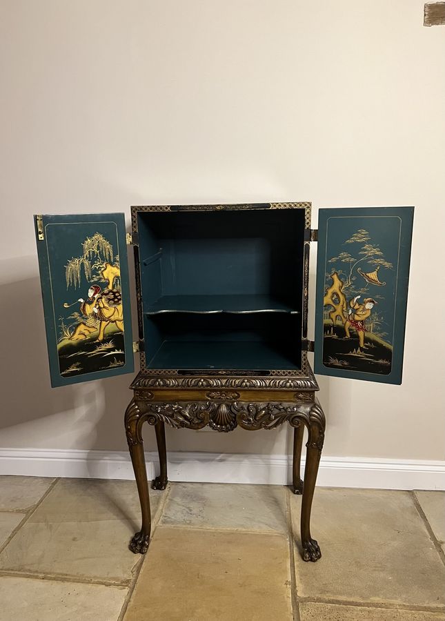 Antique Outstanding quality antique Edwardian chinoiserie decorated cabinet on a stand