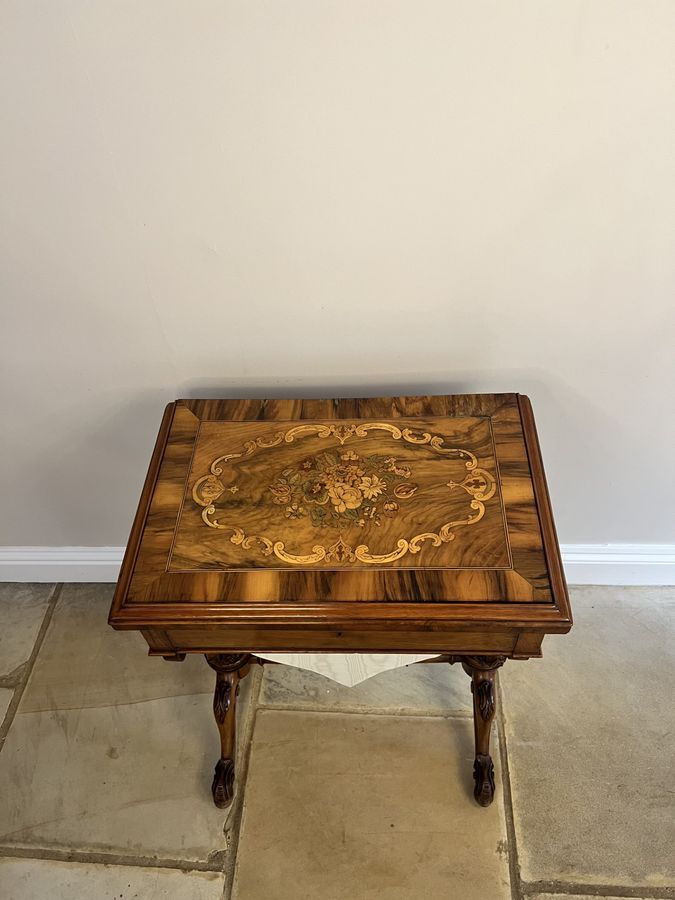 Antique Outstanding quality antique Victorian burr walnut inlaid floral marquetry games table 
