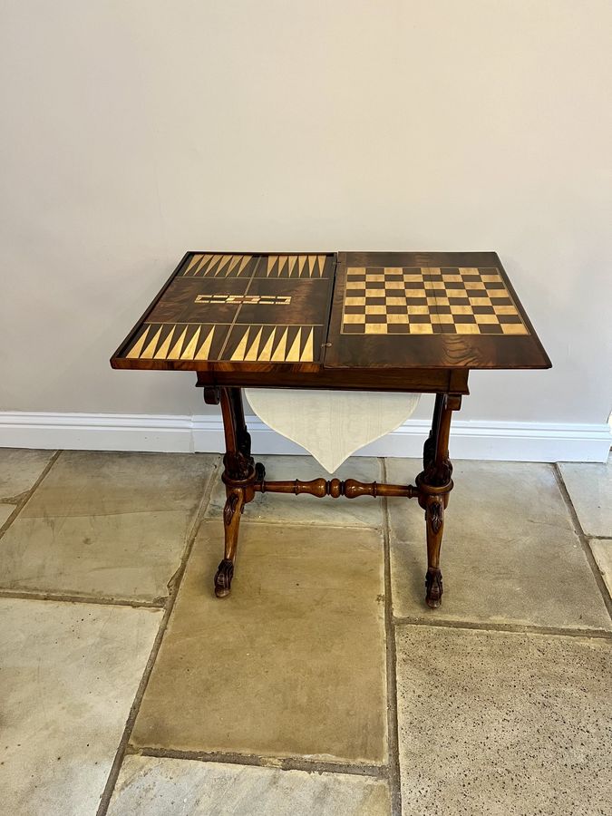 Antique Outstanding quality antique Victorian burr walnut inlaid floral marquetry games table 