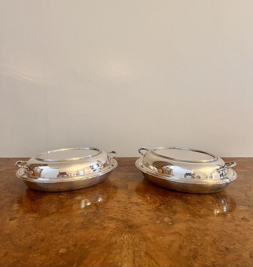 Lovely pair of quality antique Edwardian silver plated entree dishes