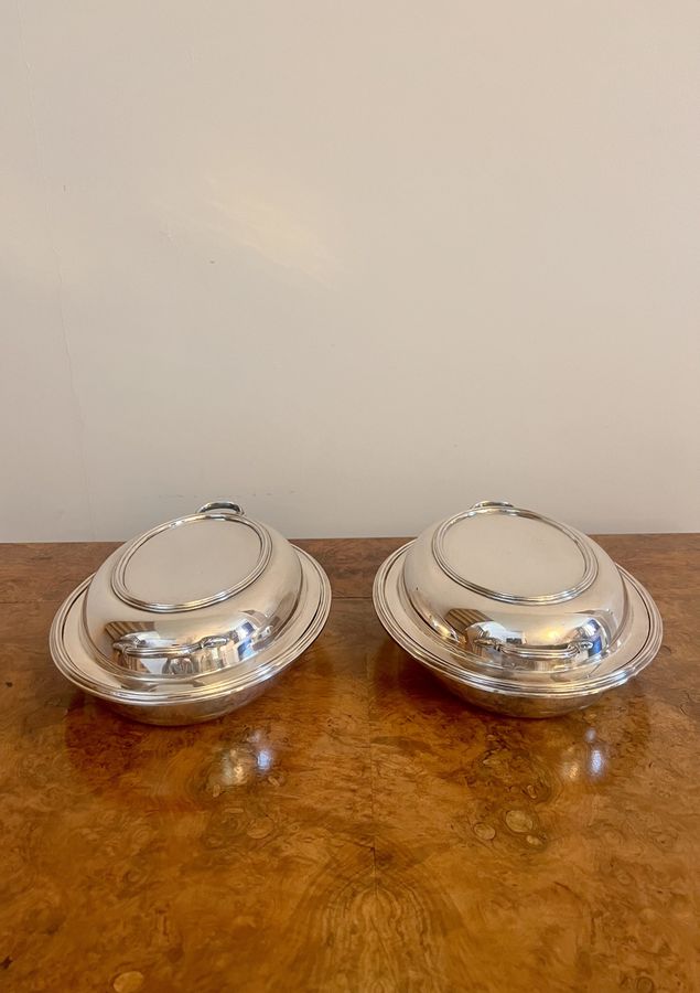 Antique Lovely pair of quality antique Edwardian silver plated entree dishes 