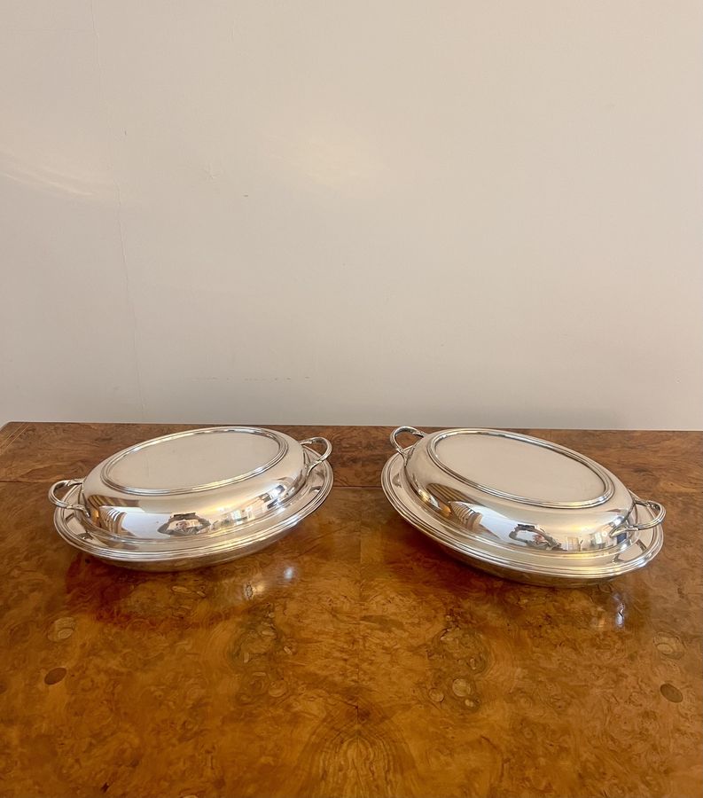 Antique Lovely pair of quality antique Edwardian silver plated entree dishes 