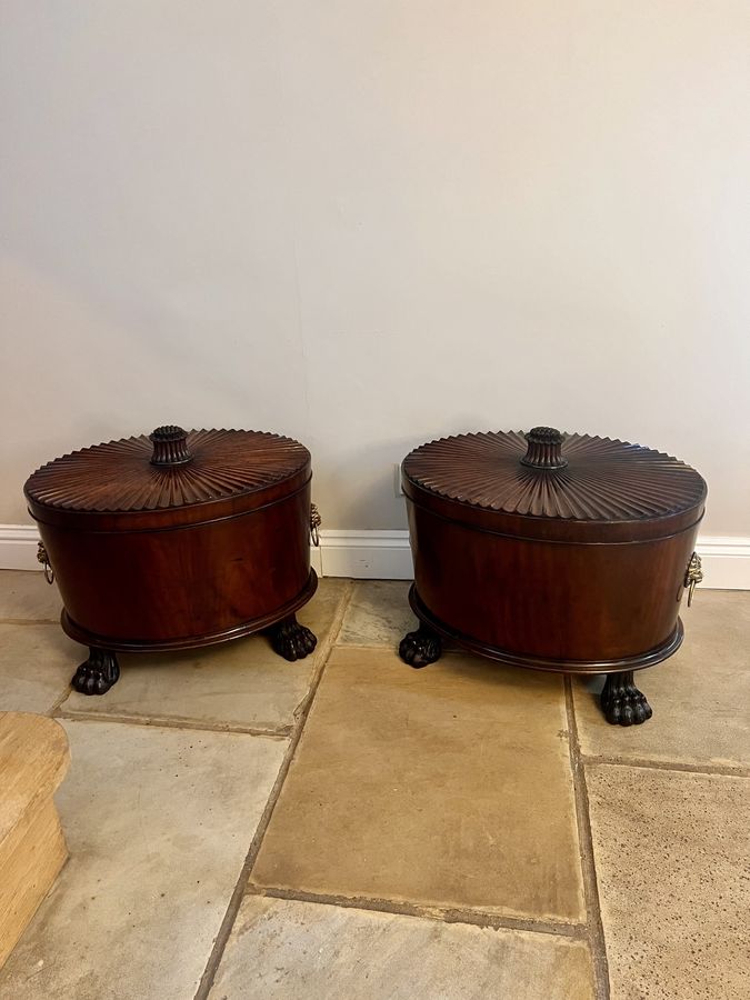Unusual rare pair of antique George III quality mahogany wine coolers