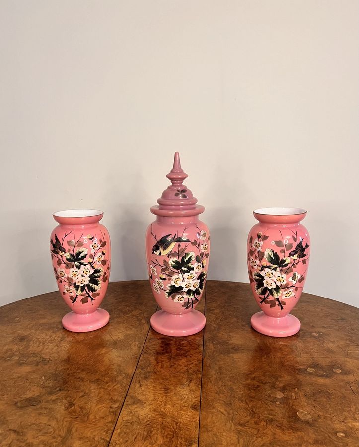 Antique Stunning quality antique Victorian garniture of glass vases 
