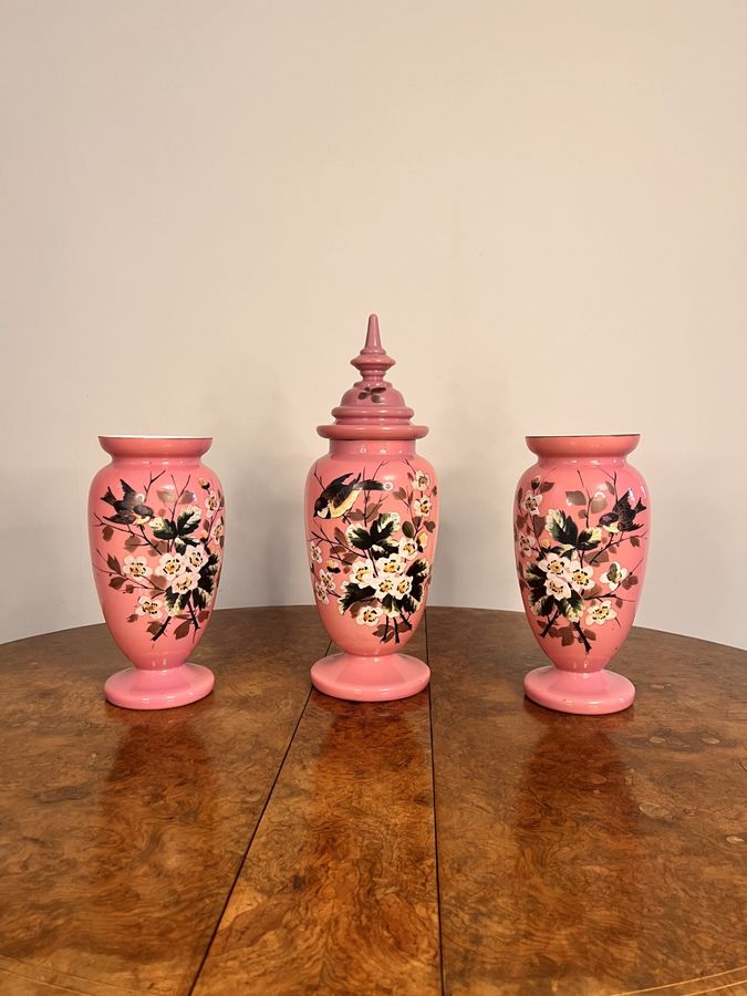 Antique Stunning quality antique Victorian garniture of glass vases 