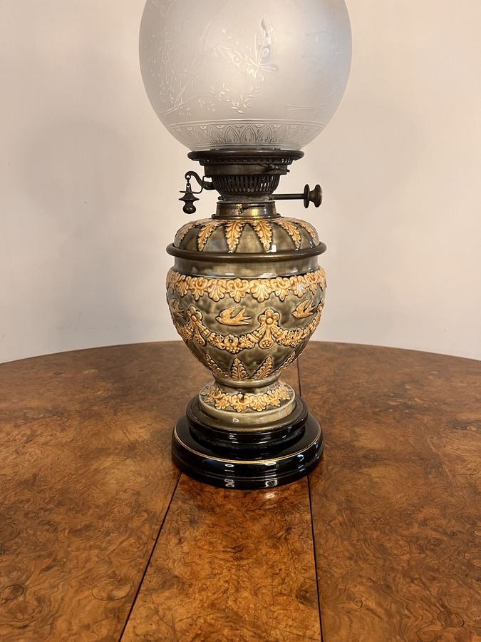 Antique Fantastic quality antique Doulton Lambeth Victorian oil lamp 