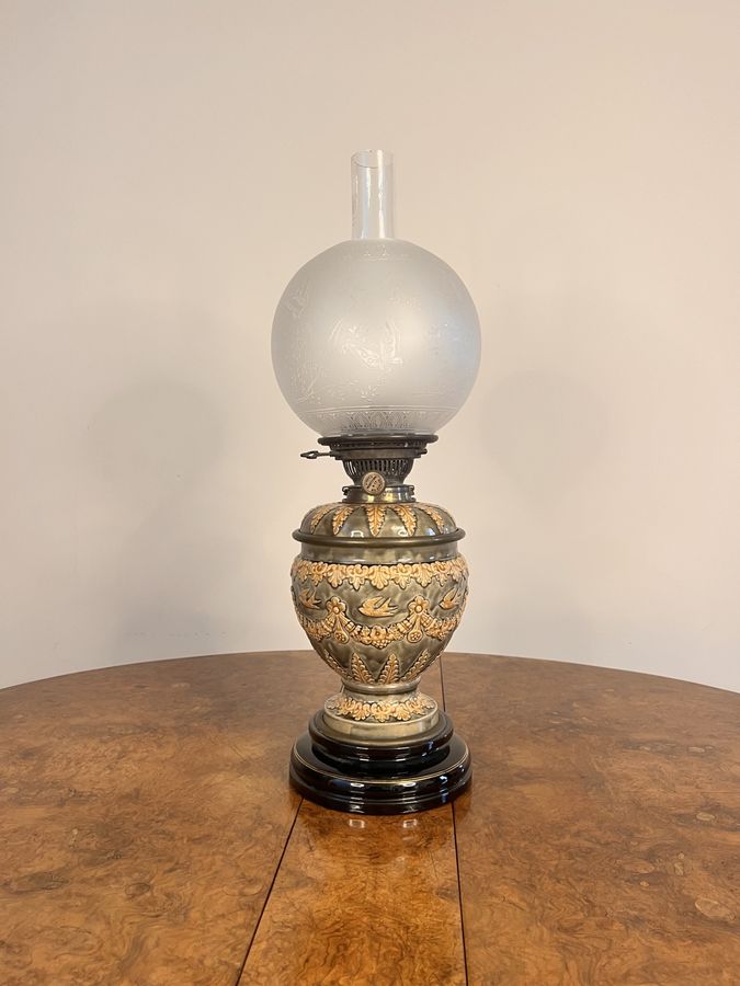 Antique Fantastic quality antique Doulton Lambeth Victorian oil lamp 