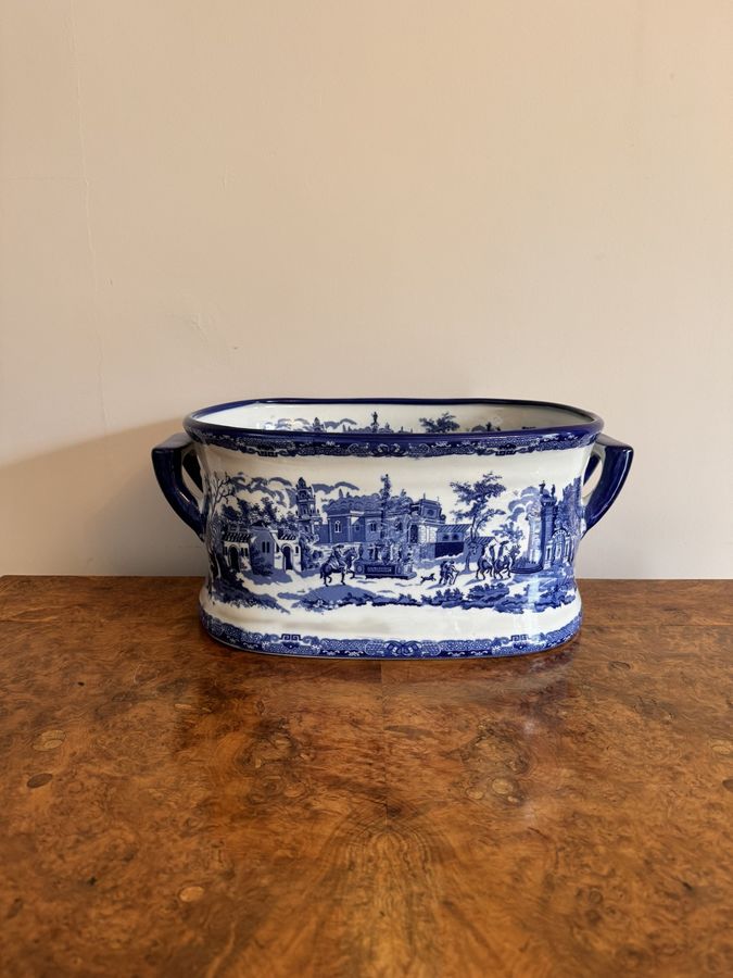 Stunning quality antique Victorian blue and white foot bath
