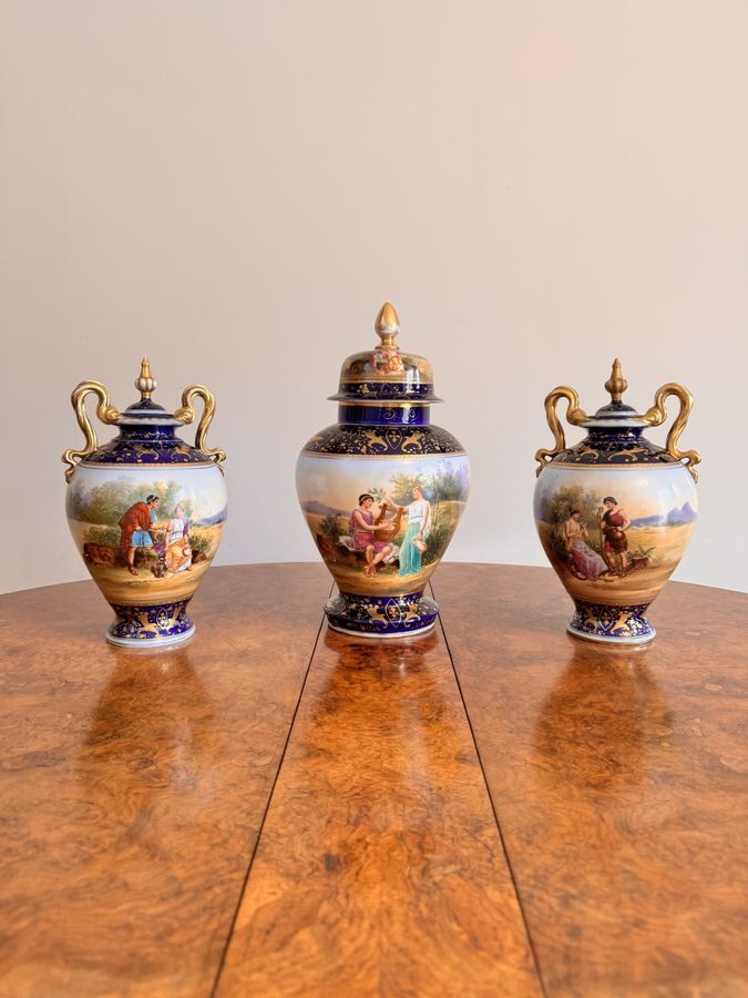 Fine quality antique Victorian Royal Vienna vase garniture