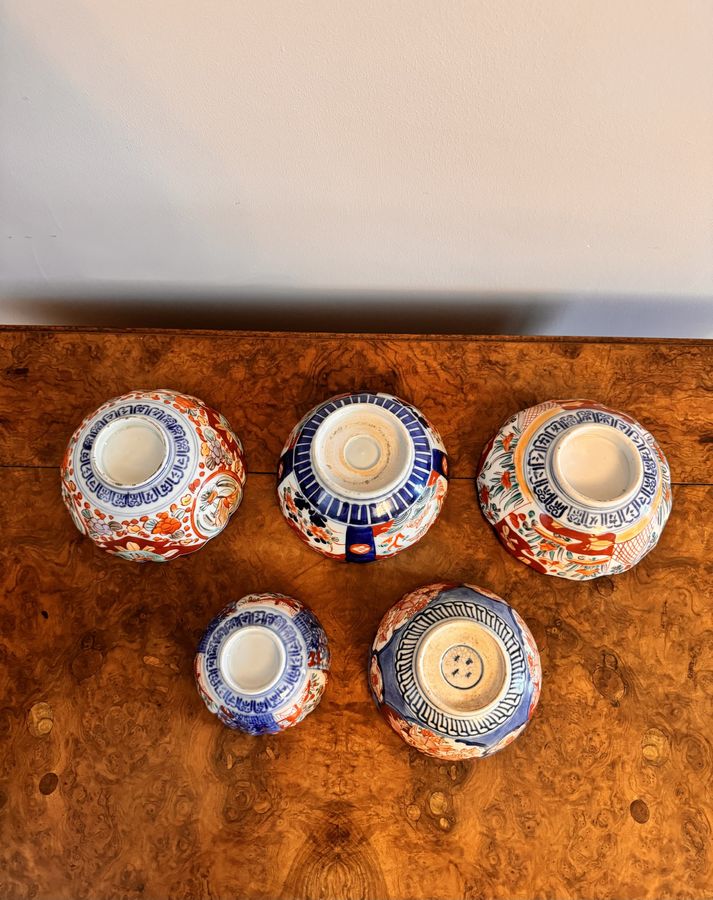 Antique Quality collection of five antique Japanese imari bowls 