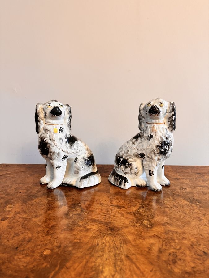 Antique Quality pair of antique Victorian seated Staffordshire dogs