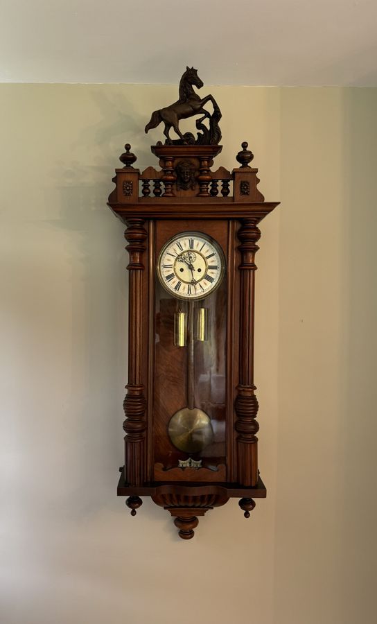 Stunning quality antique Victorian carved walnut Vienna wall clock