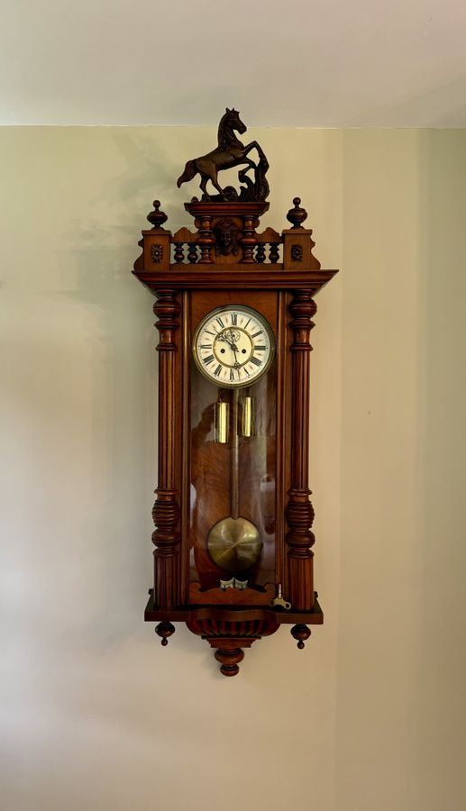 Antique Stunning quality antique Victorian carved walnut Vienna wall clock 