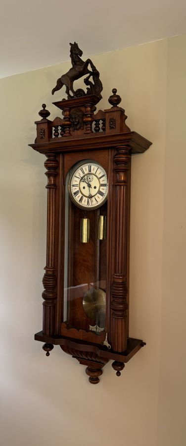 Antique Stunning quality antique Victorian carved walnut Vienna wall clock 