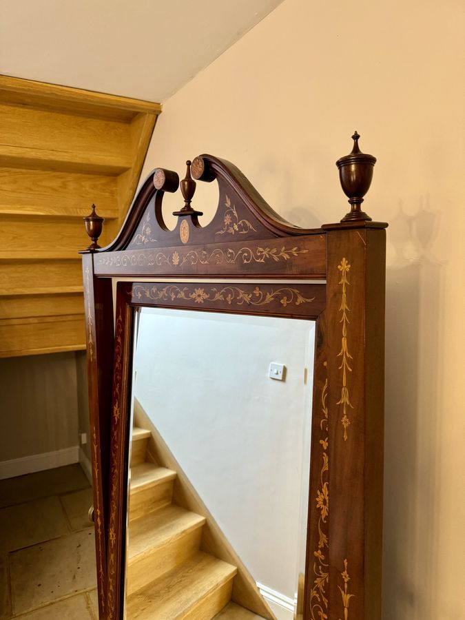 Antique Superb quality antique Victorian mahogany inlaid cheval mirror 