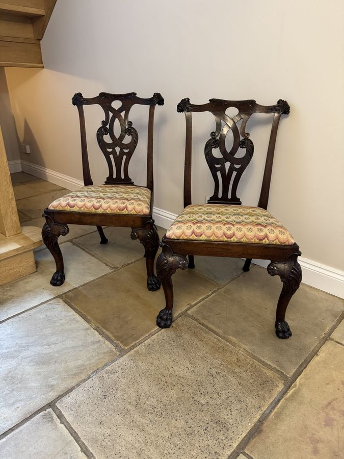 Antique Outstanding quality set of eight antique Victorian mahogany Irish Chippendale style dining chairs 