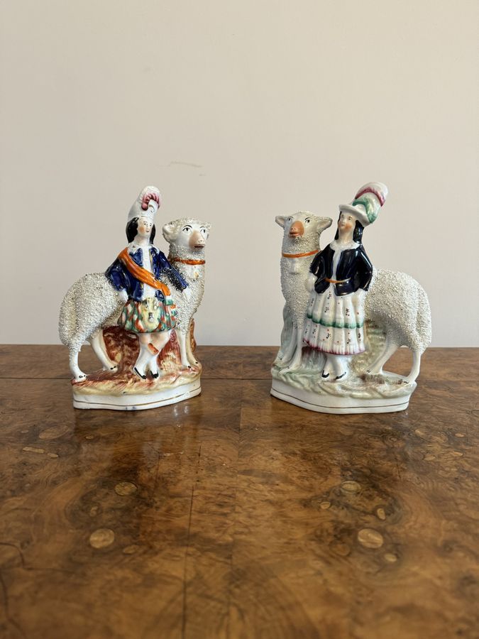 Unusual quality pair of antique Victorian 'Royal' Staffordshire figures