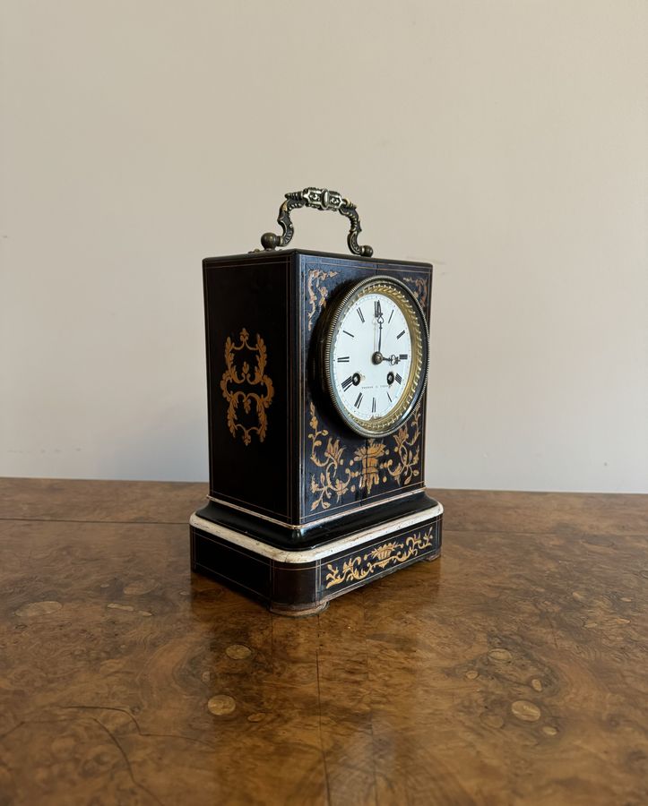 Antique Fine quality antique 19th century marquetry inlaid mantle clock by Thomas A Paris 