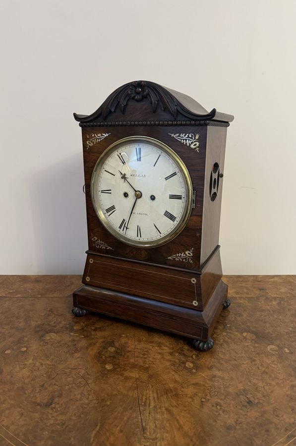 Antique Superb quality antique Regency rosewood inlaid bracket clock by Seller of Reading  