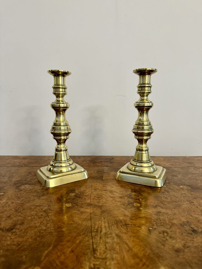 Large pair of quality antique Victorian brass candlesticks