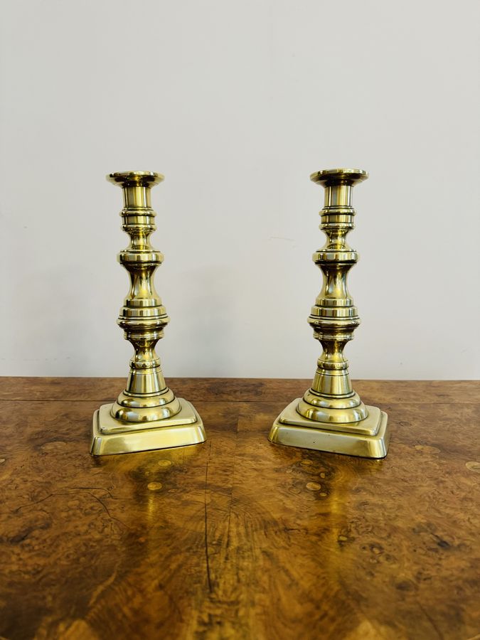Antique Large pair of quality antique Victorian brass candlesticks 